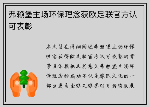 弗赖堡主场环保理念获欧足联官方认可表彰 弗赖堡主场环保理念获欧足联官方认可表彰