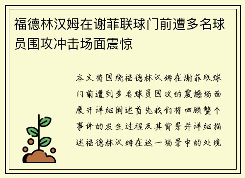 福德林汉姆在谢菲联球门前遭多名球员围攻冲击场面震惊 福德林汉姆在谢菲联球门前遭多名球员围攻冲击场面震惊